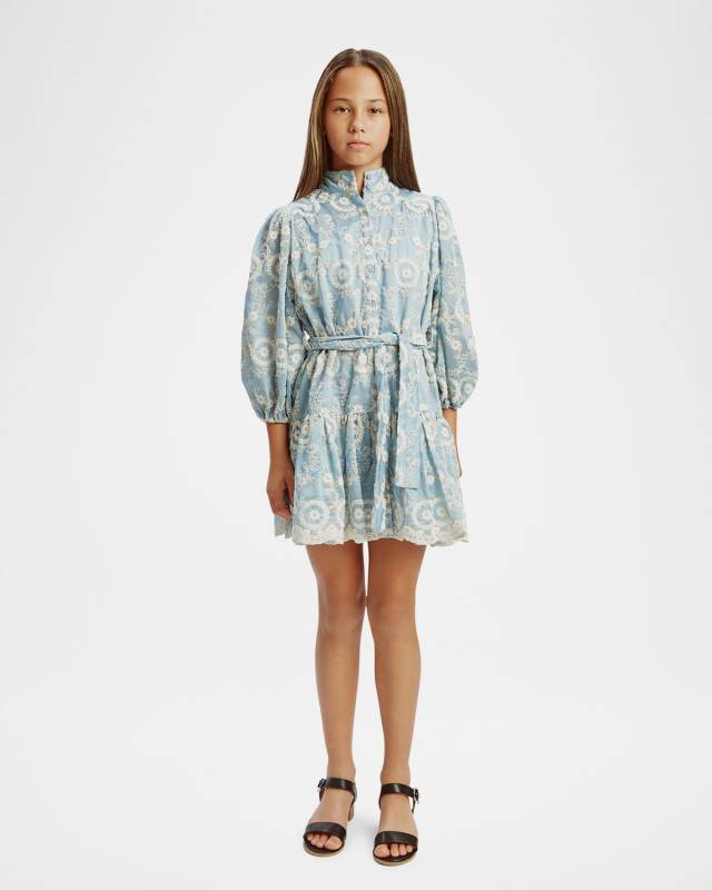 Girl's Mila Embroidered Floral-Print Shirt Dress, Size 7-14